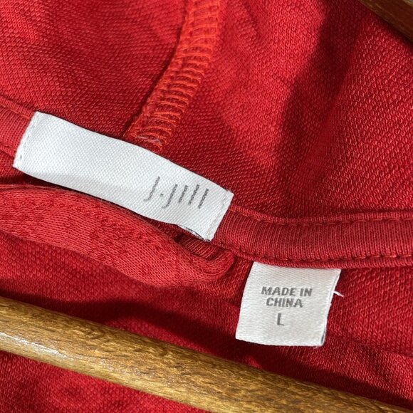 J Jill Open Cardigan Hoodie Womens Size Large‎ Red Geometric Cotton Lined Casual - Picture 6 of 10